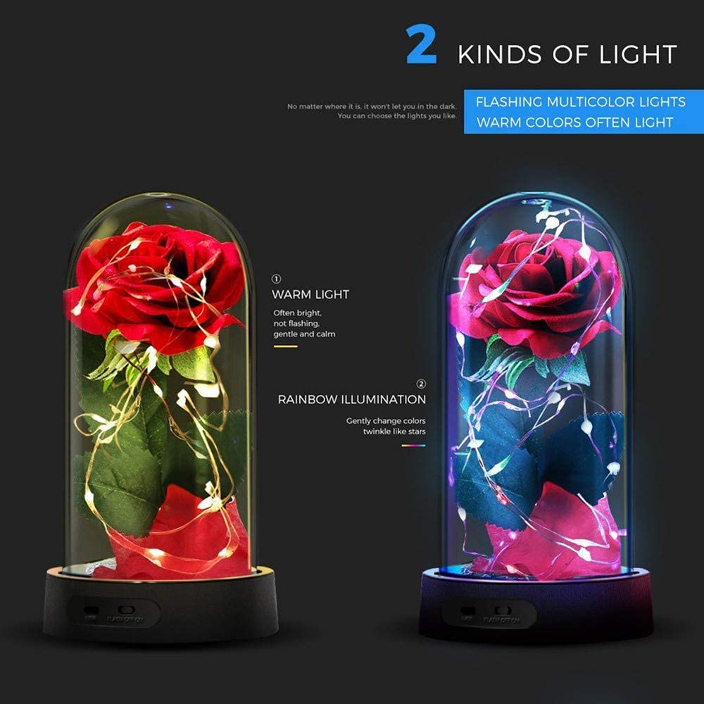 Red Silk Rose LED Lamp, Valentine's Day