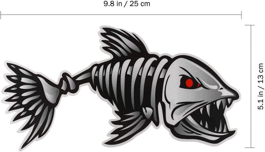 Skeleton Fish Decals 10x5 Inch 2 Pack