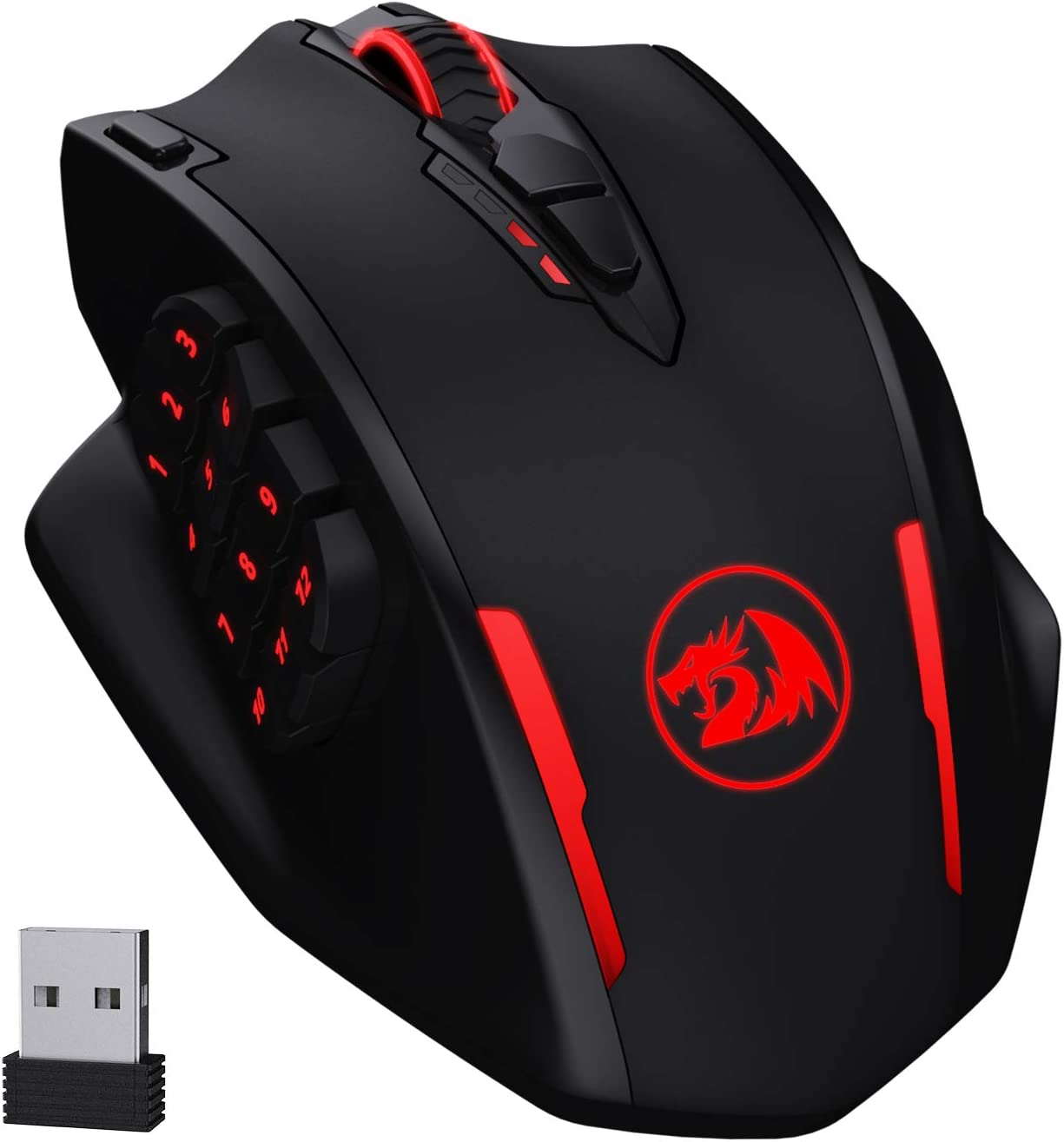 Wireless gaming mouse with 16 programmable buttons, black