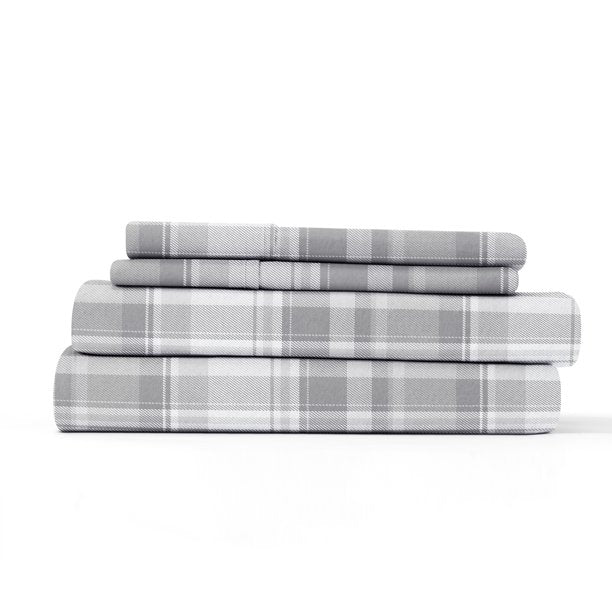 4-Piece Sheet Set, 100% Cotton Flannel, Color: Light Gray