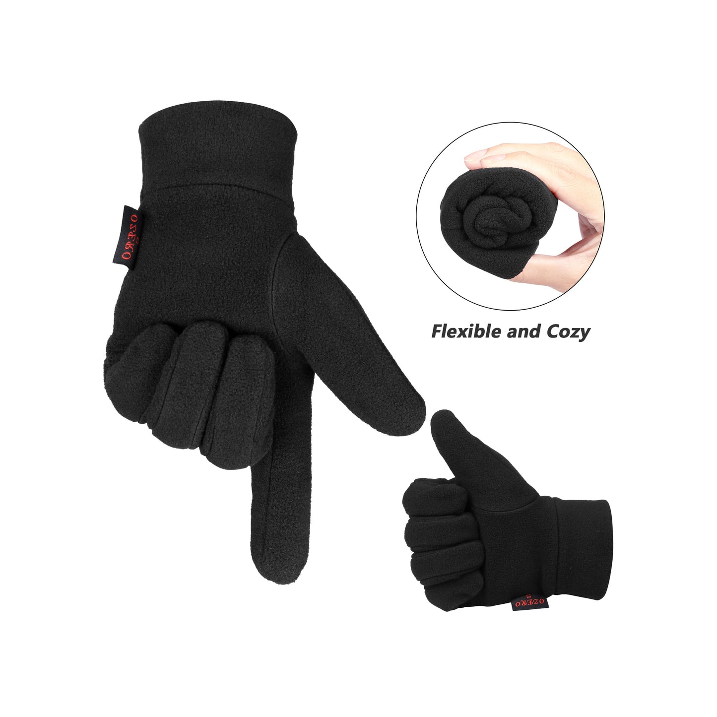 Winter fleece gloves with elasticated cuff, colour: black