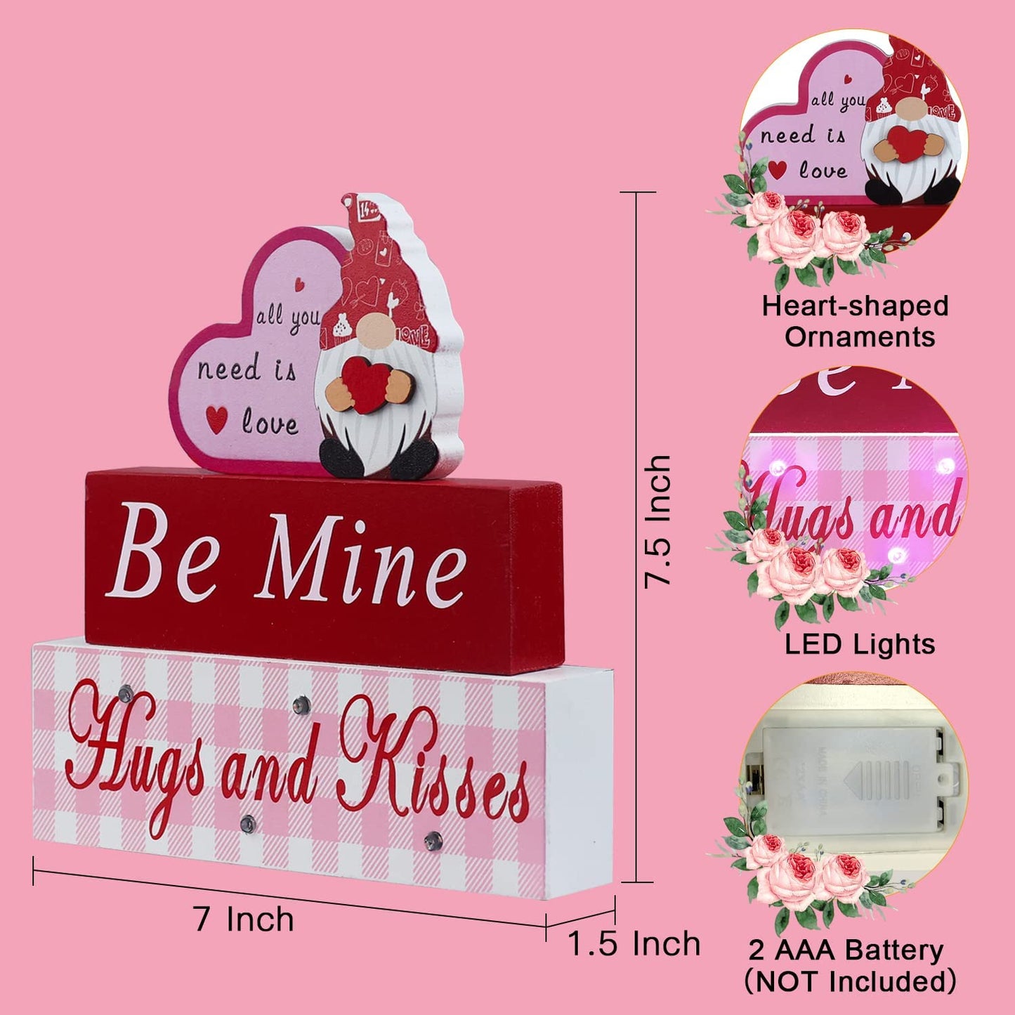 LED Lighted Heart Sign Block, Valentine's Day Decoration