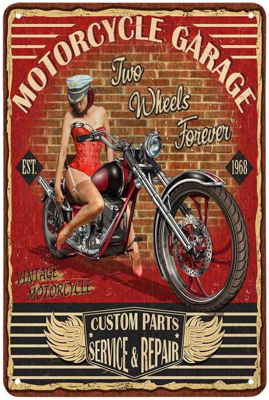 Pin Up Girl Motorcycle Tin Sign Vintage Retro Signs 8 x 12 inches