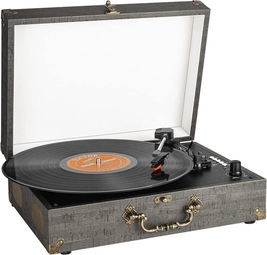 3-Speed Vintage Suitcase Vinyl Turntable, (Black)