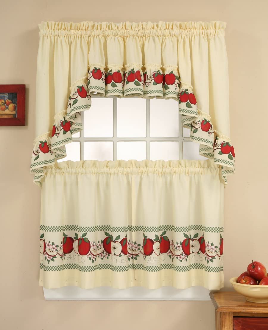 Ivory 3 Tier Window Curtain Set, 56 x 24 Inches