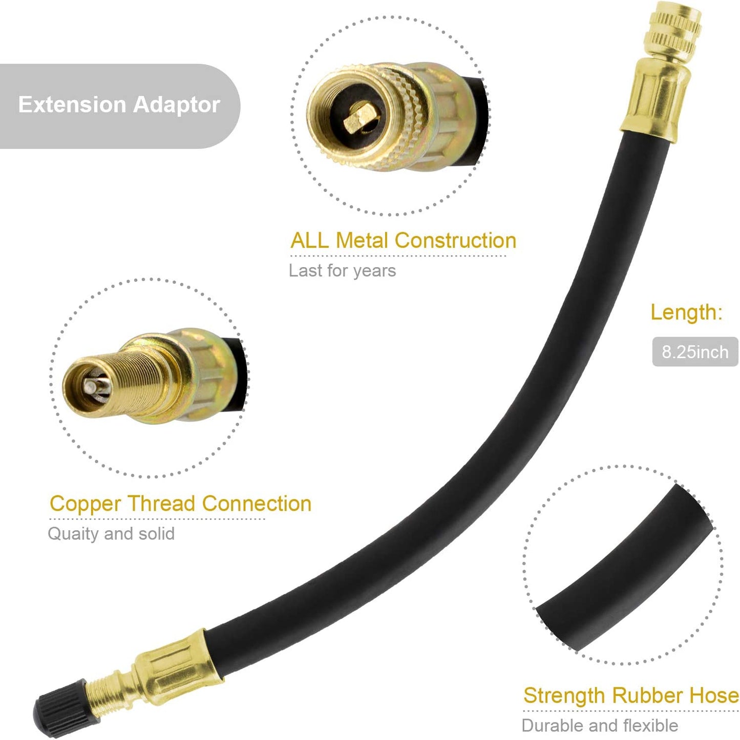 Flexible tire valve extension (8.25 inches with adapter)