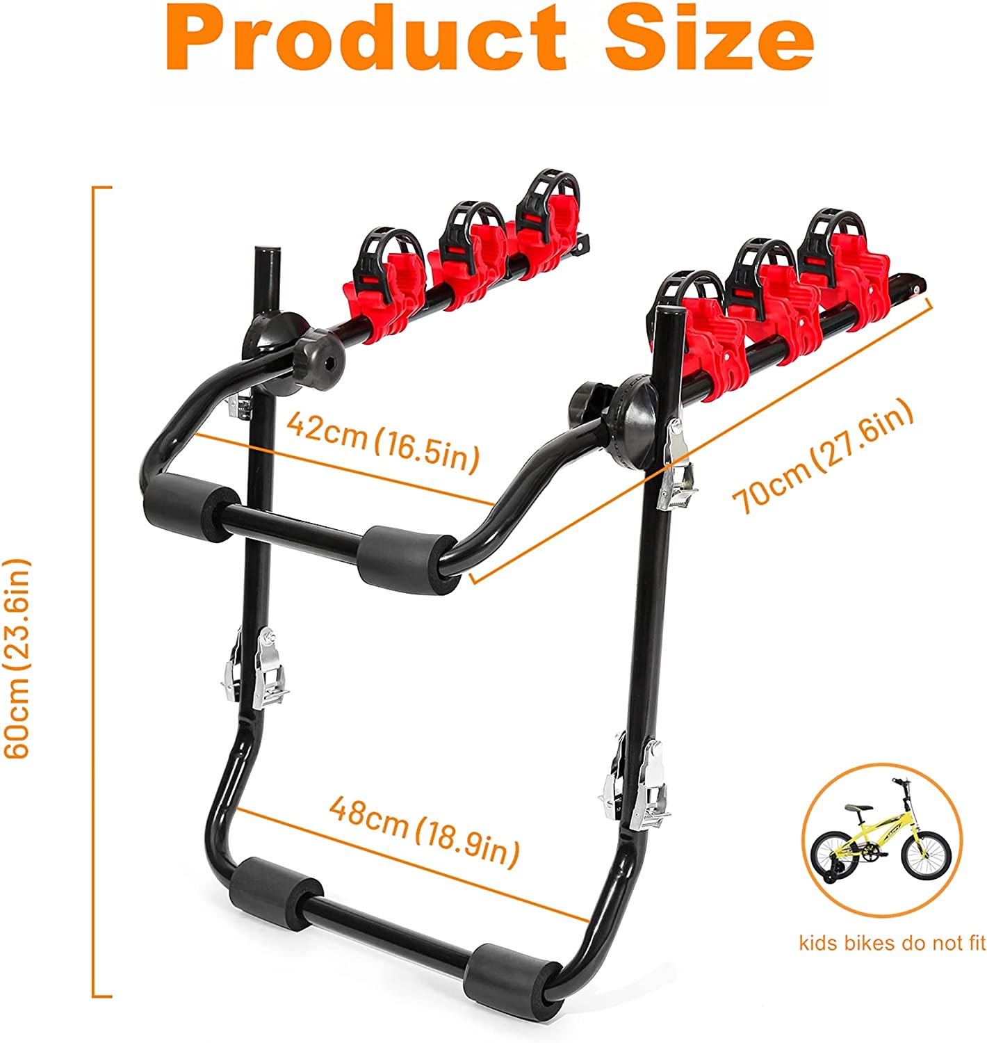 Bike Trunk Mount for AutoMobile, 3 Bike, Rubber-straps