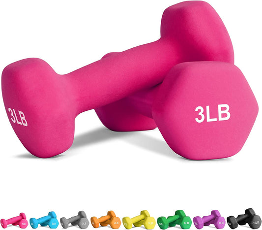 Set of 2 Dumbbell Hand Weights, 3lbs, Pink