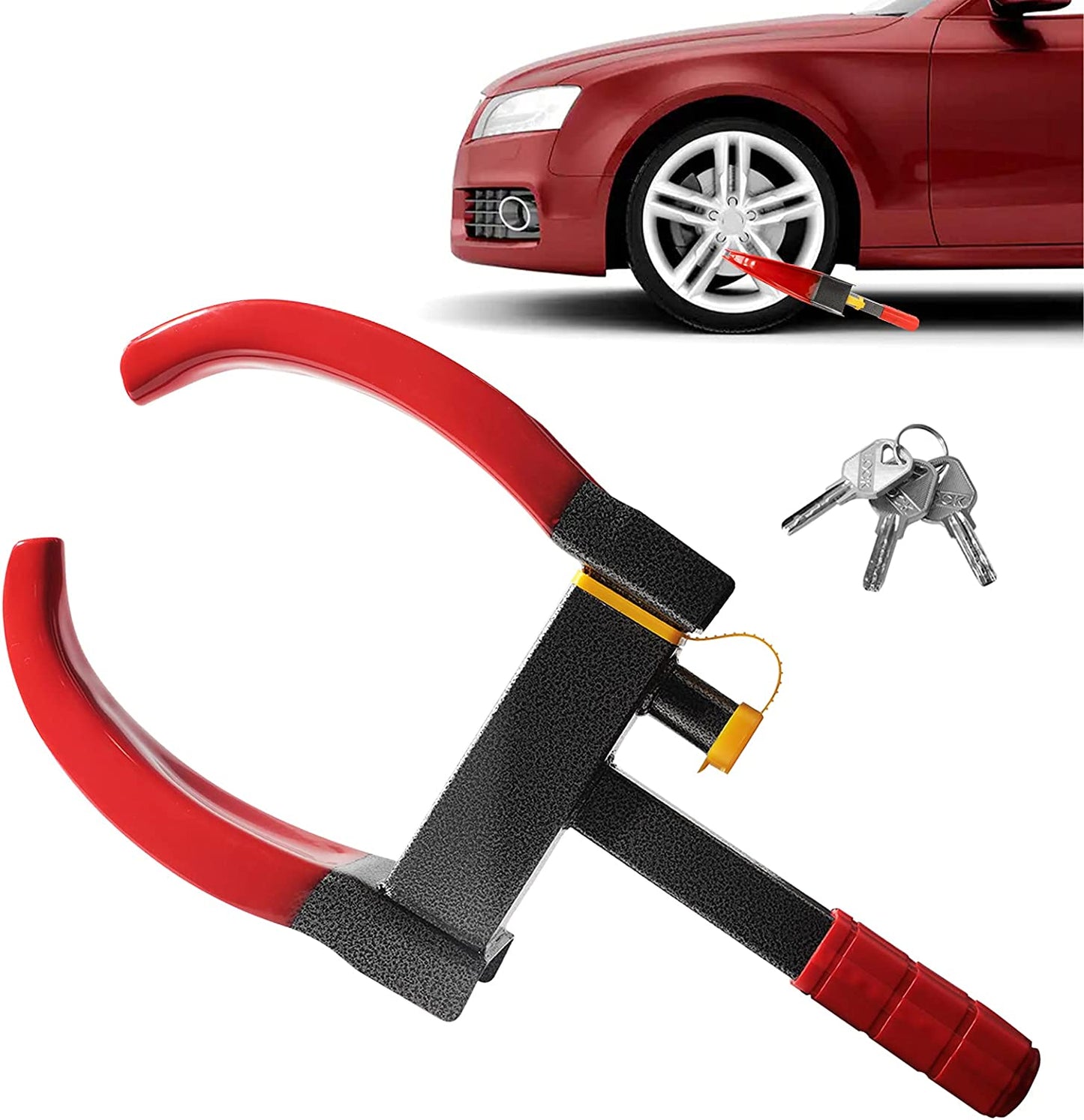 Trailer Wheel Lock, 11-Inch, Bright Red & Black