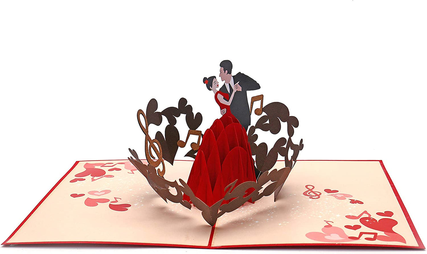 3D Dancing Couple  Pop Up  Card for Valentines Day, 7 x 5 inches