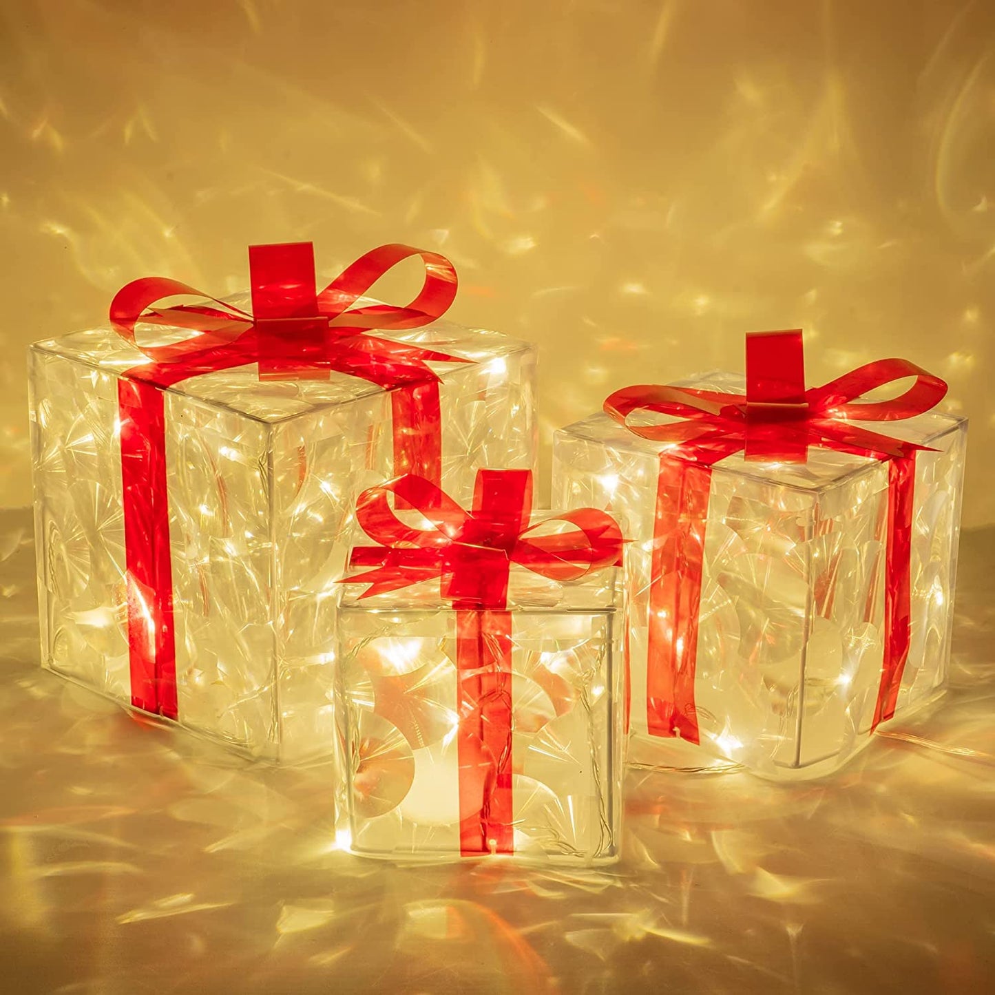 61 LED Lighted Gift Boxes, Transparent Warm White Lighted