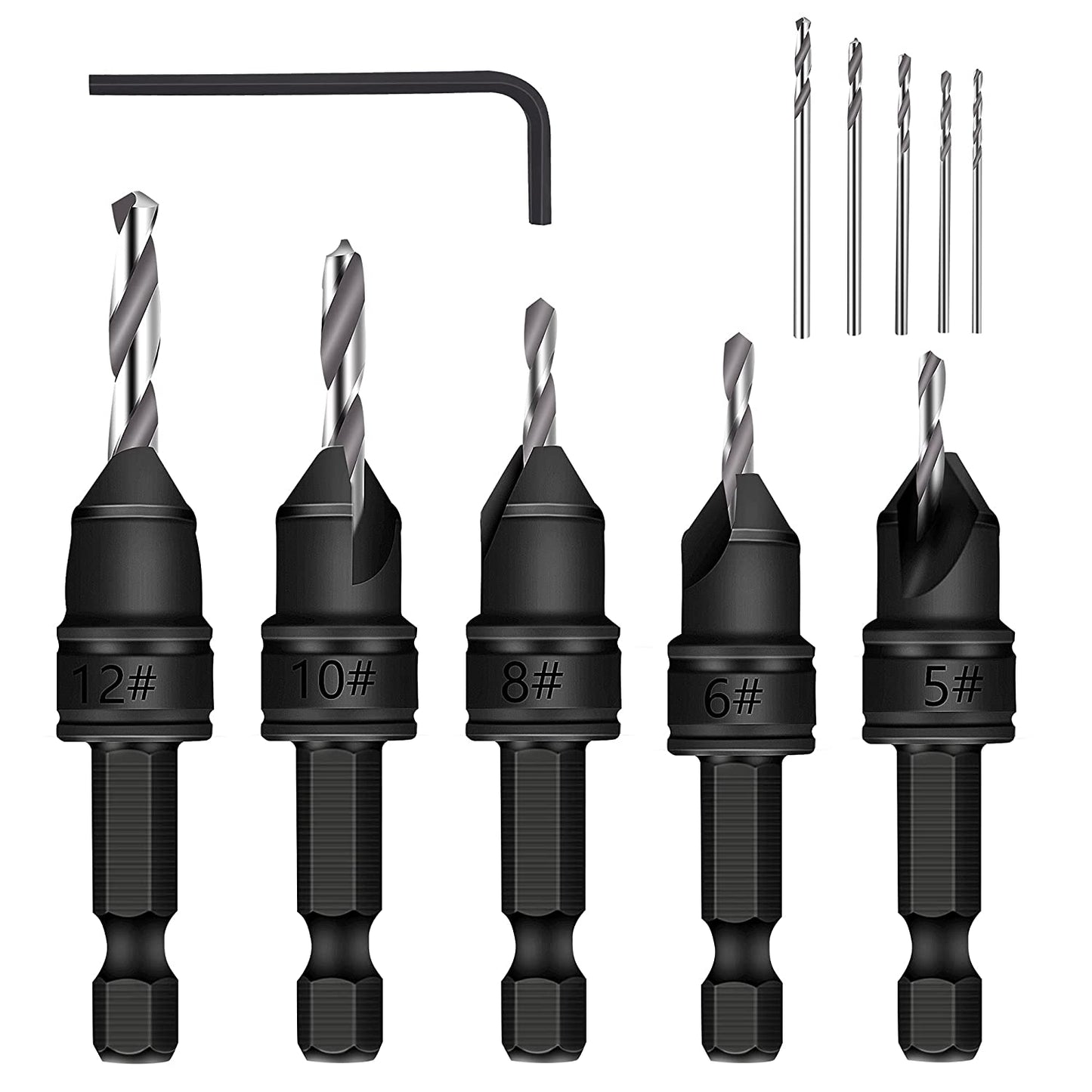 83 ° Countersink Bit Set with 5 Replaceable Hss Bits, 3/8 "