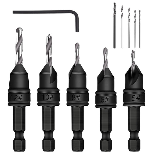 83 ° Countersink Bit Set with 5 Replaceable Hss Bits, 3/8 "