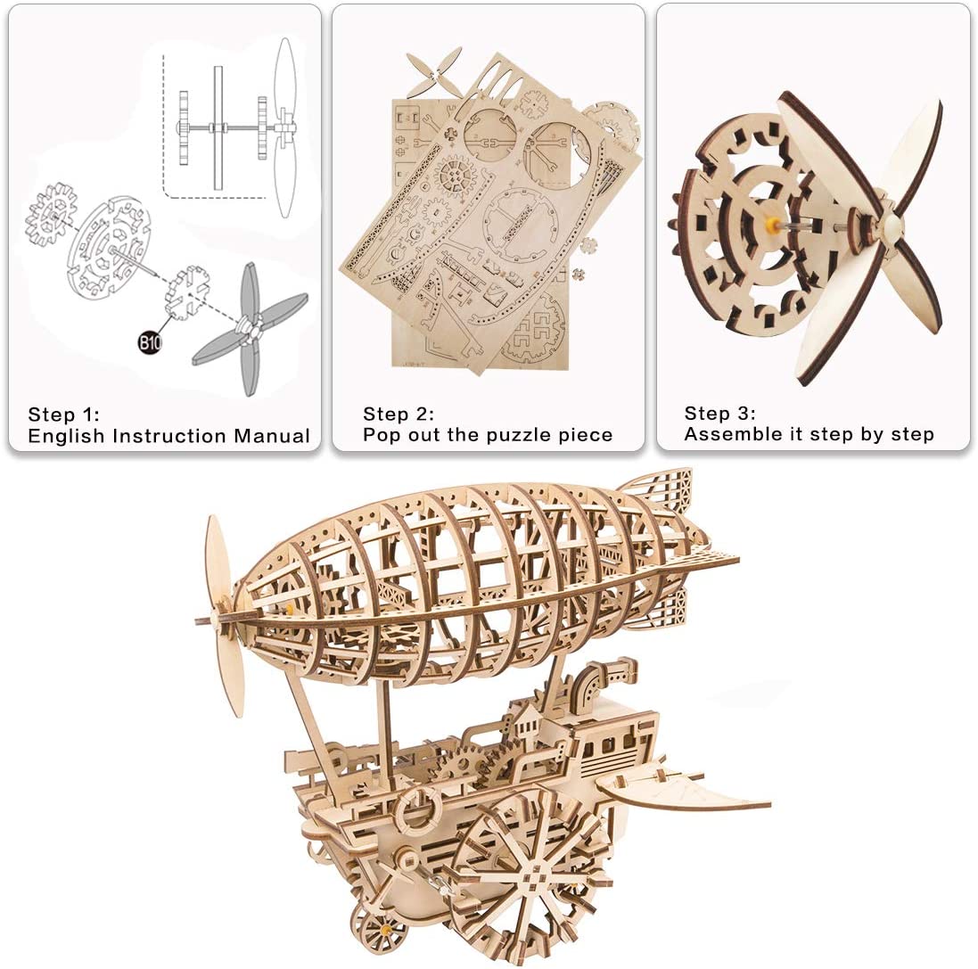 3D Puzzle Wood Craft Kit, -Gear Moving Kit, Air Vehicle