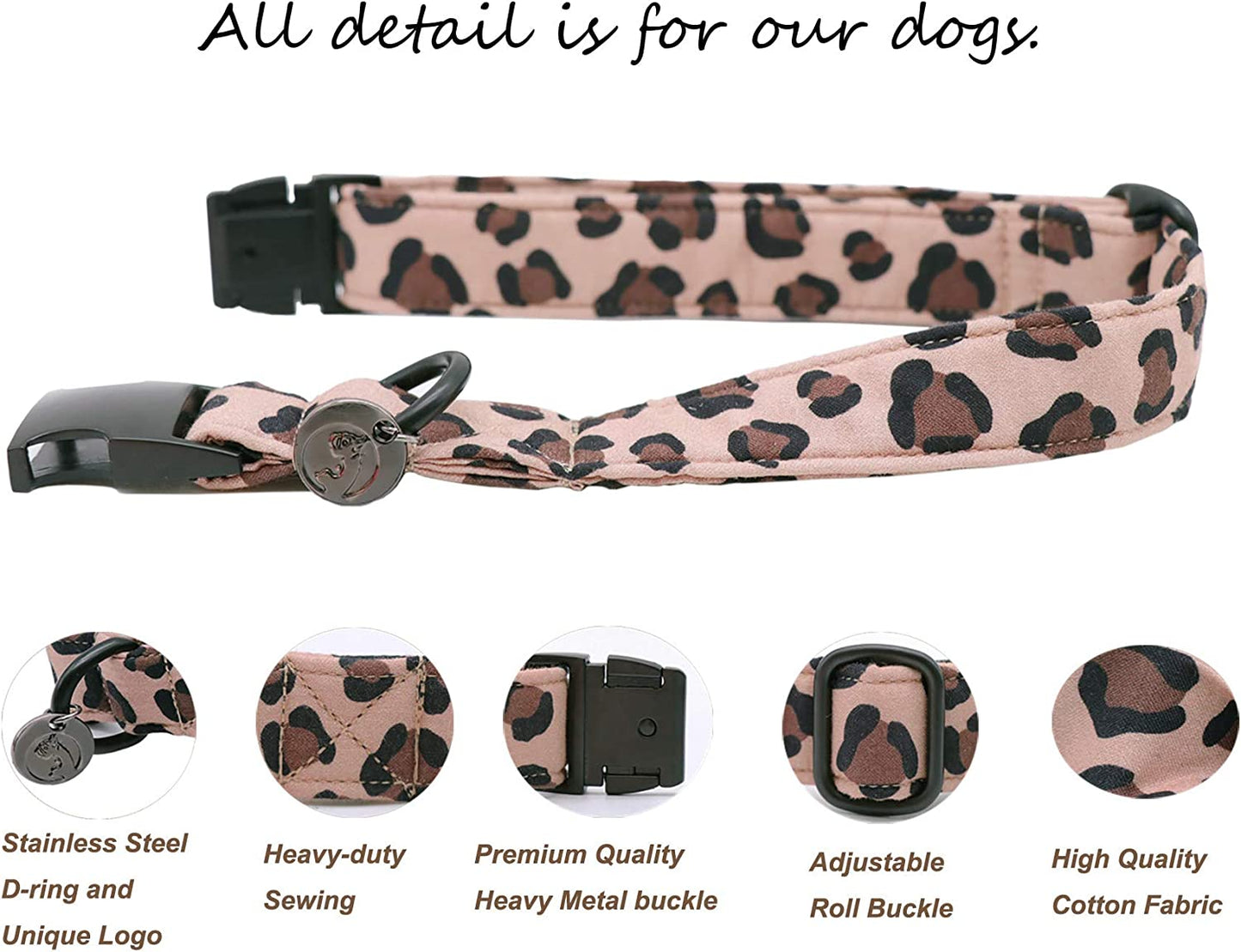 Checkered Pet Collar with Bowtie, Large, Leopard