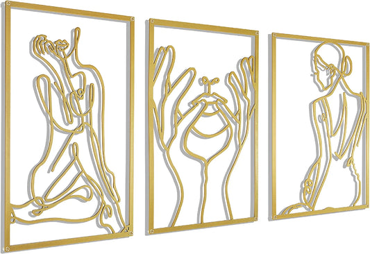 Gold Wall Art Decor  (Gold Women+Face+Back)