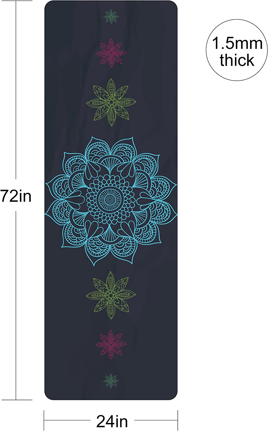 Thick 1/16"  non-slip yoga mat with carry bag, lotus design