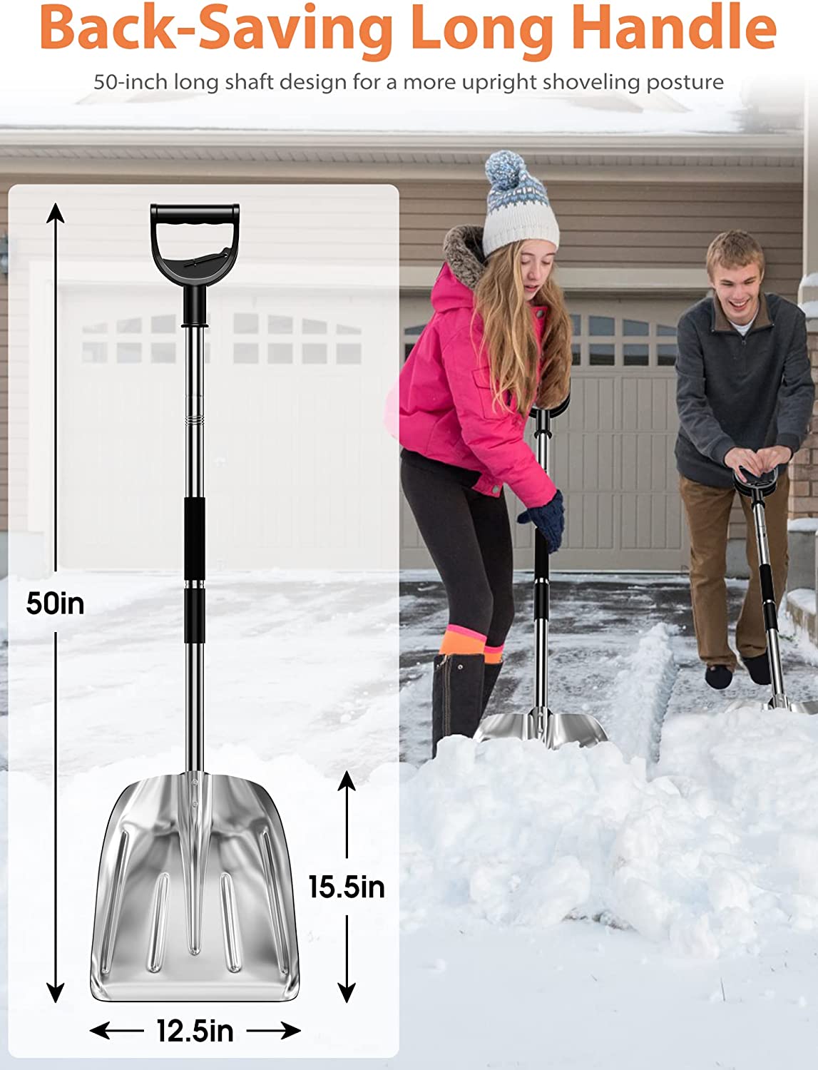 50 Inch Long Snow Shovel with Rust Proof Aluminum