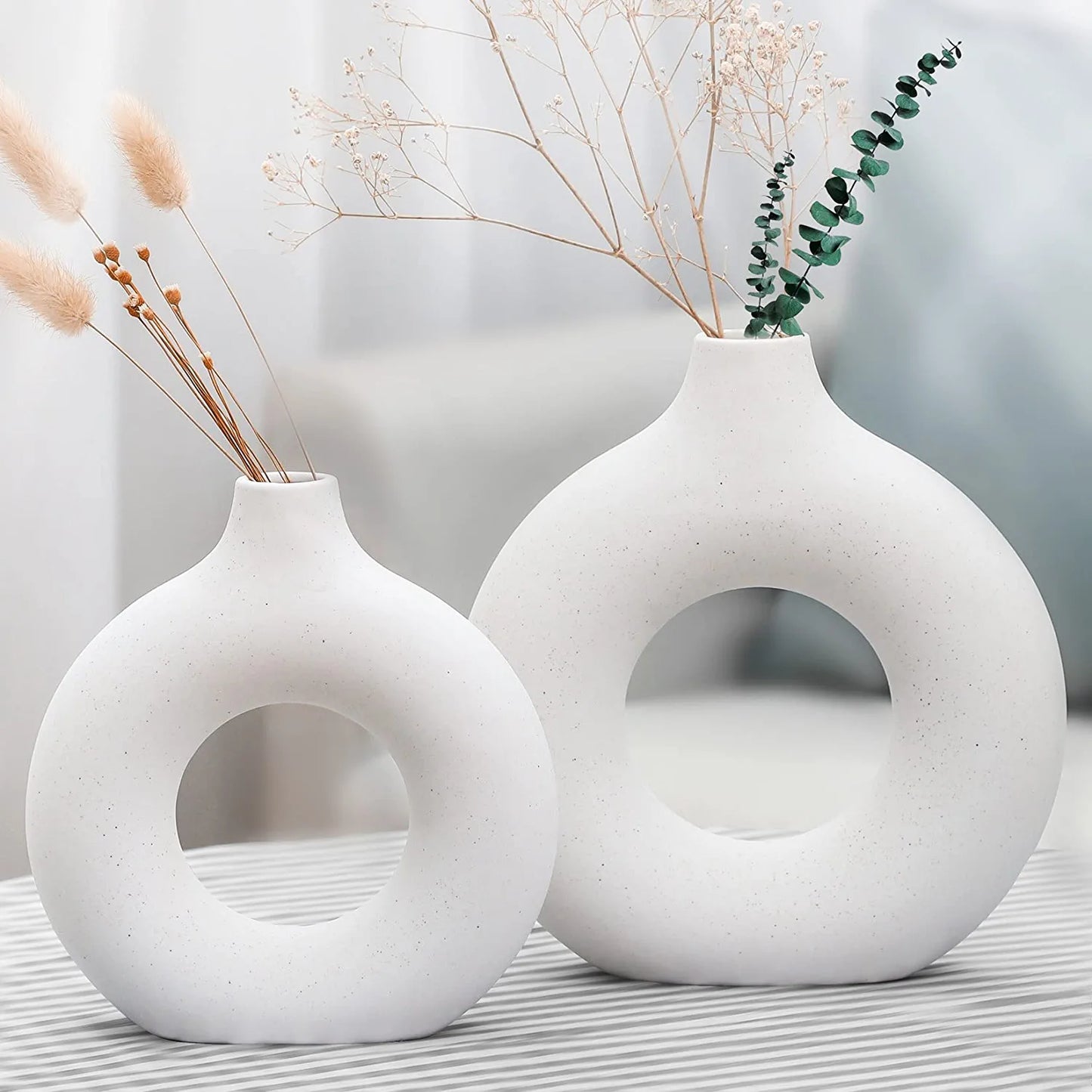 Ceramic Hollow Donut Vase Set of 2,  L9”*W8”