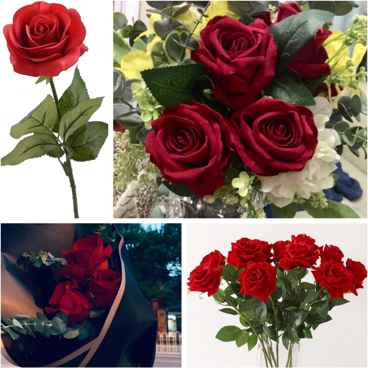 Red Rose Artificial Flowers Long Stem 17 Inch