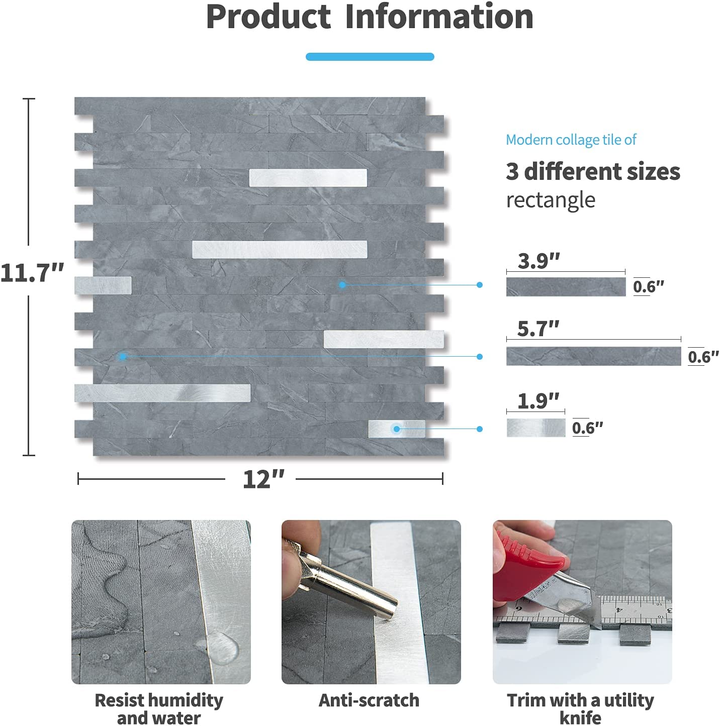 2 Sheet of Peel and Stick Backsplash Tile (Marble Grey)