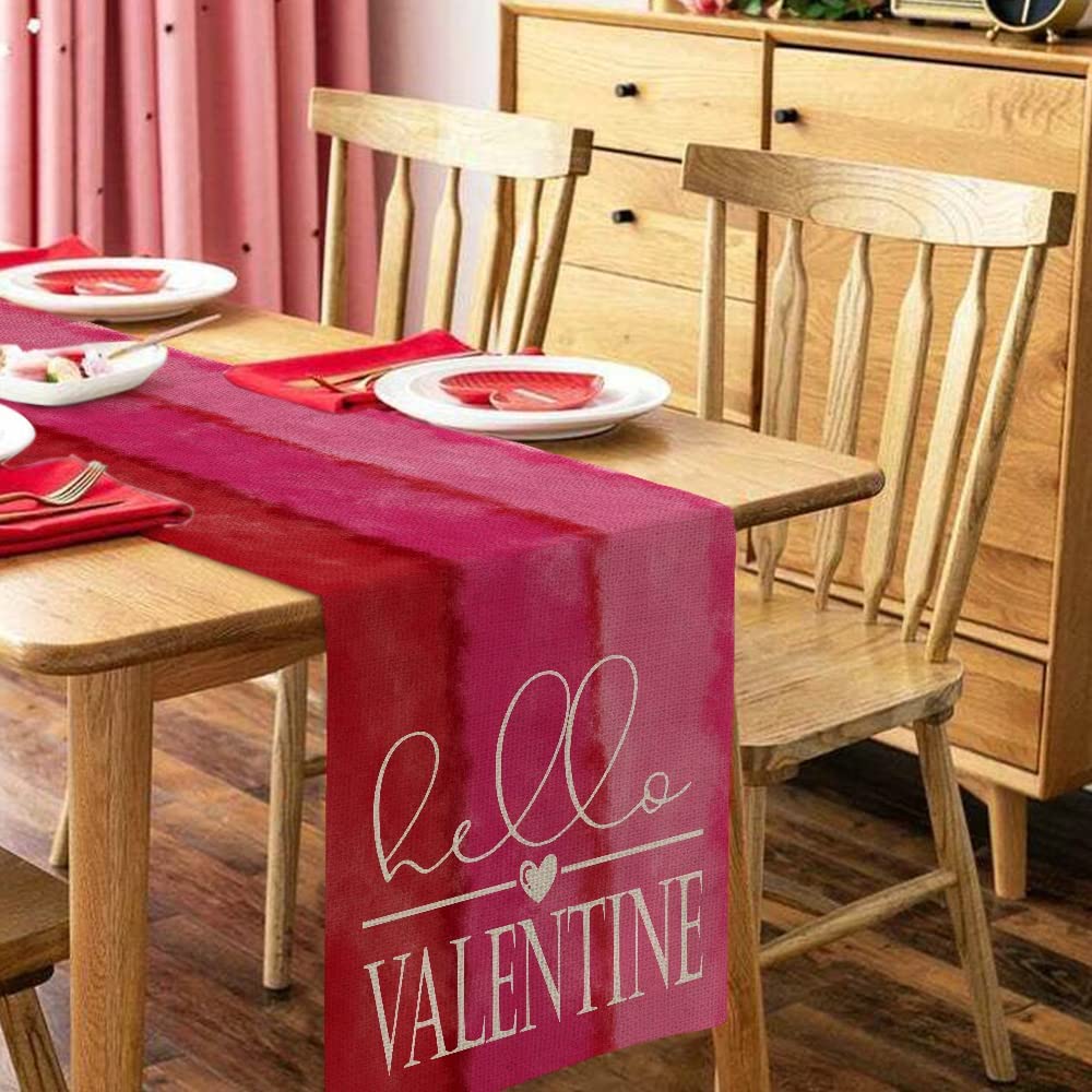 Red Watercolor Valentine's Day Table Runner 13" x 72"