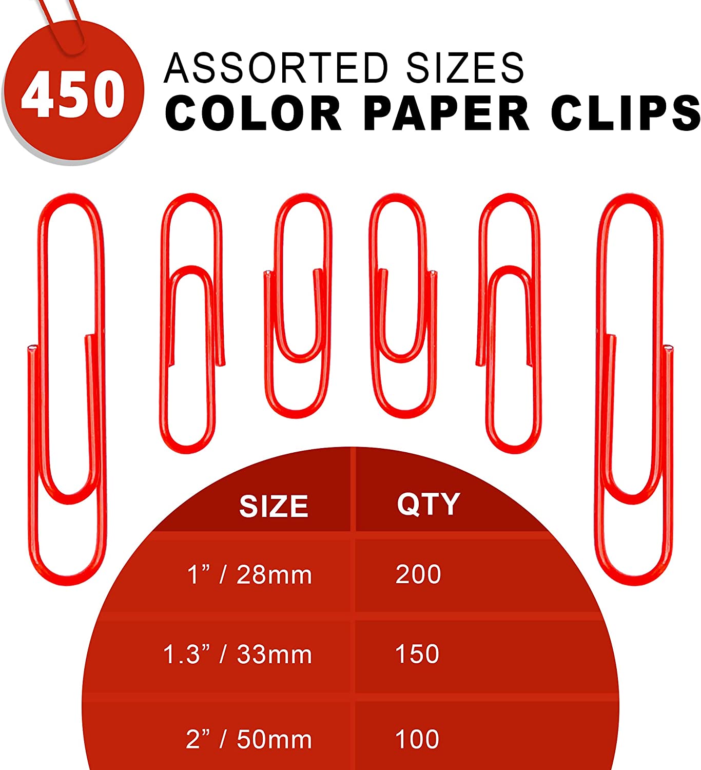 750 Assorted size paper clips for paperwork, red