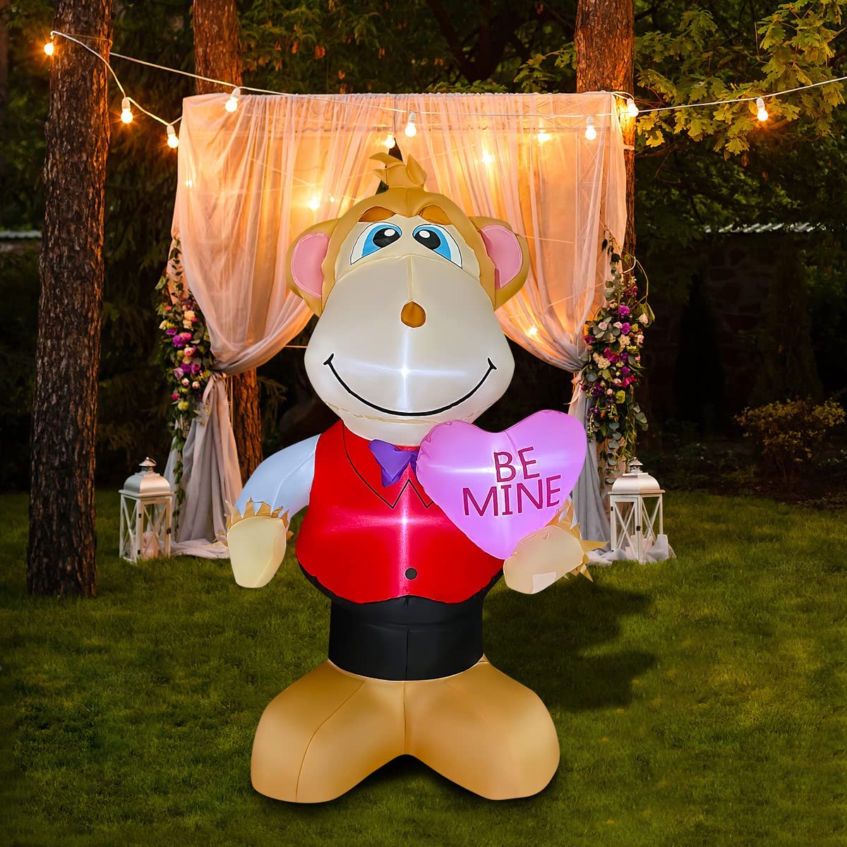 Inflatable Monkey Holding Heart LED, 4FT