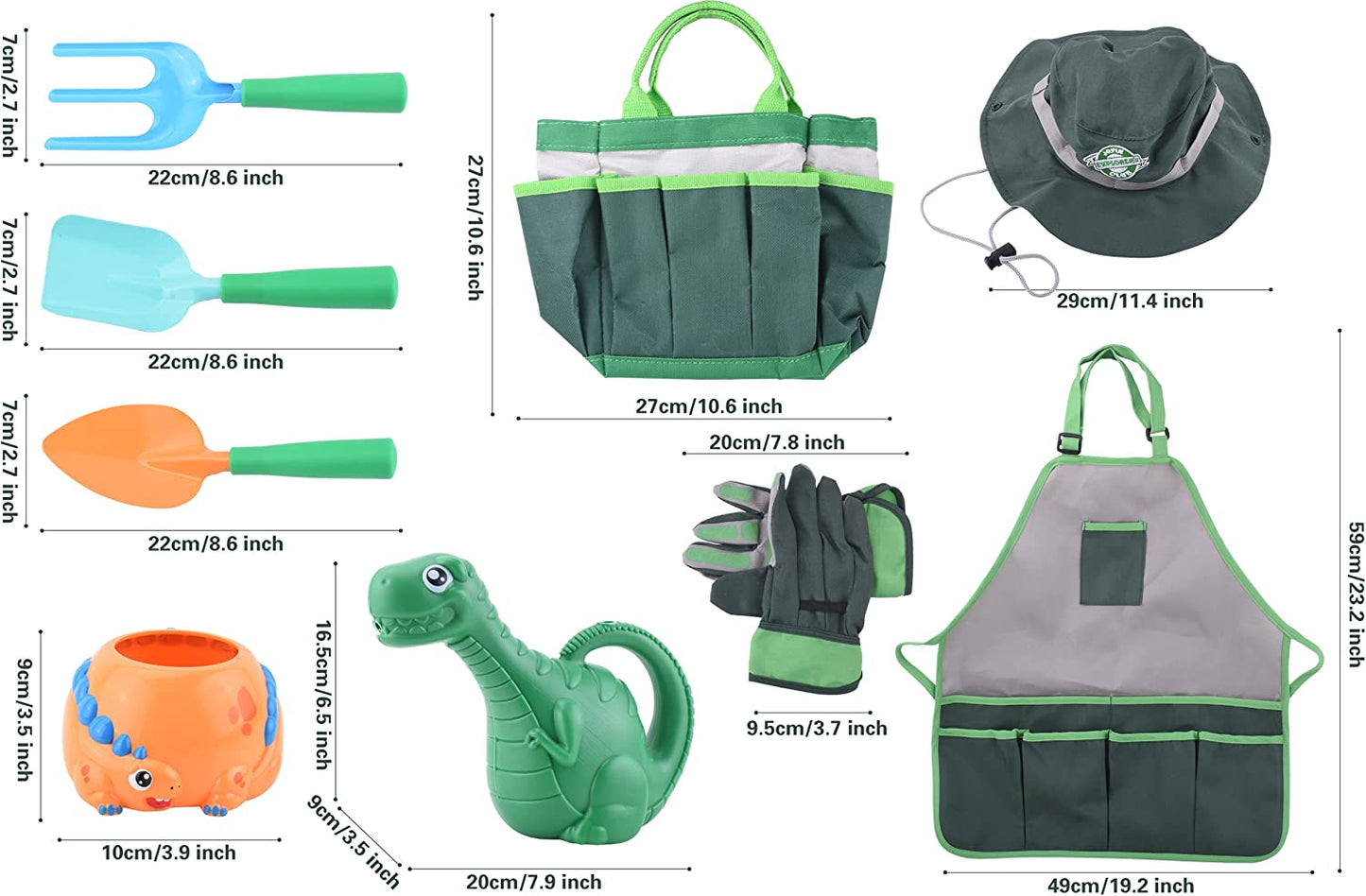 Kids garden kit with dinosaur-shaped tools