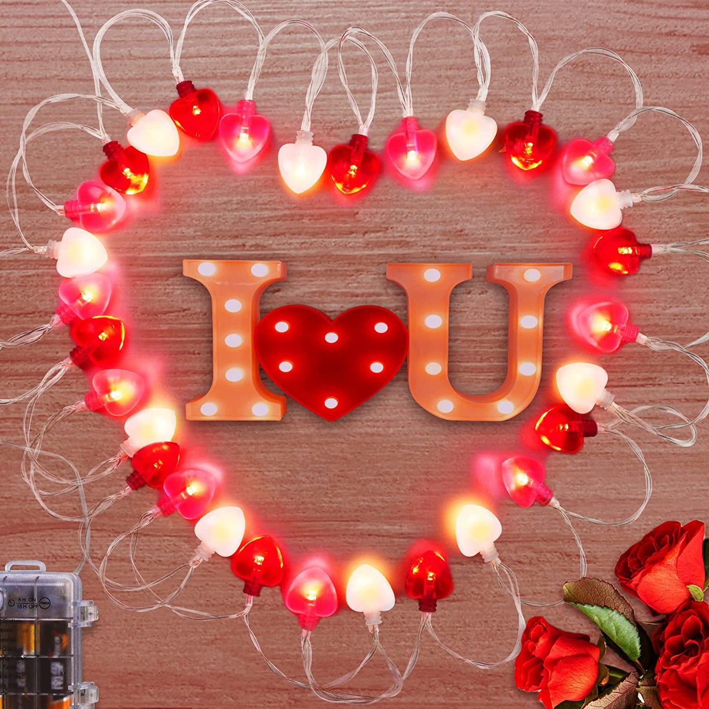 Decorative String Lights for Valentine's Day, (Red, Pink, White)