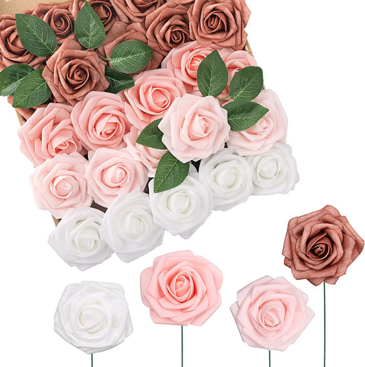 Foam Fake Roses with Stems, 25pcs