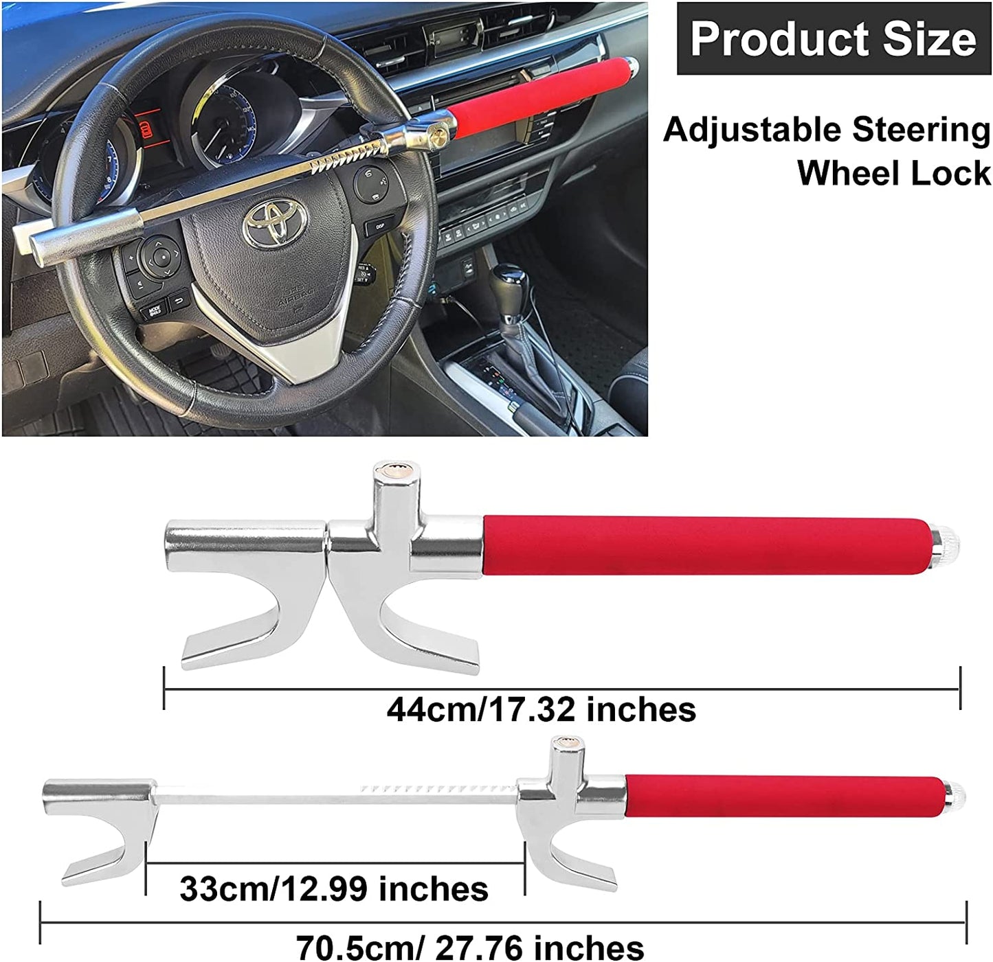 Steering wheel lock, (red), 16.93 x 5.91 x 1.97 inches