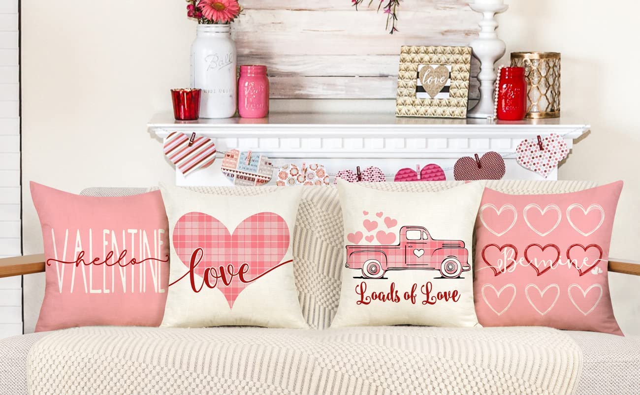 Set of 4 Valentine's Day Pillow Shams, 18" x 18", Pink