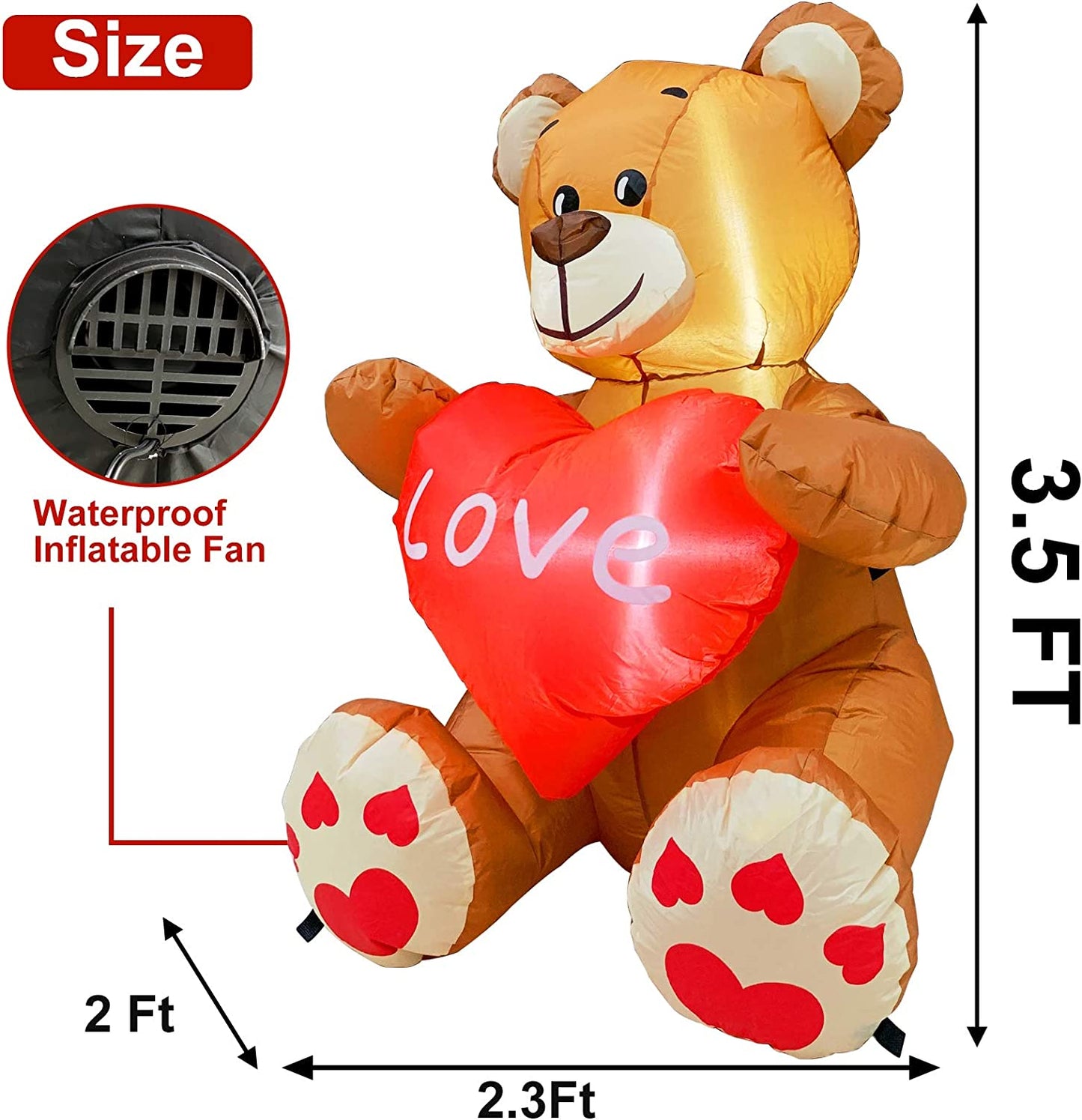 Inflatables Bear Valentine's Day Decorations, 3.5 Foot