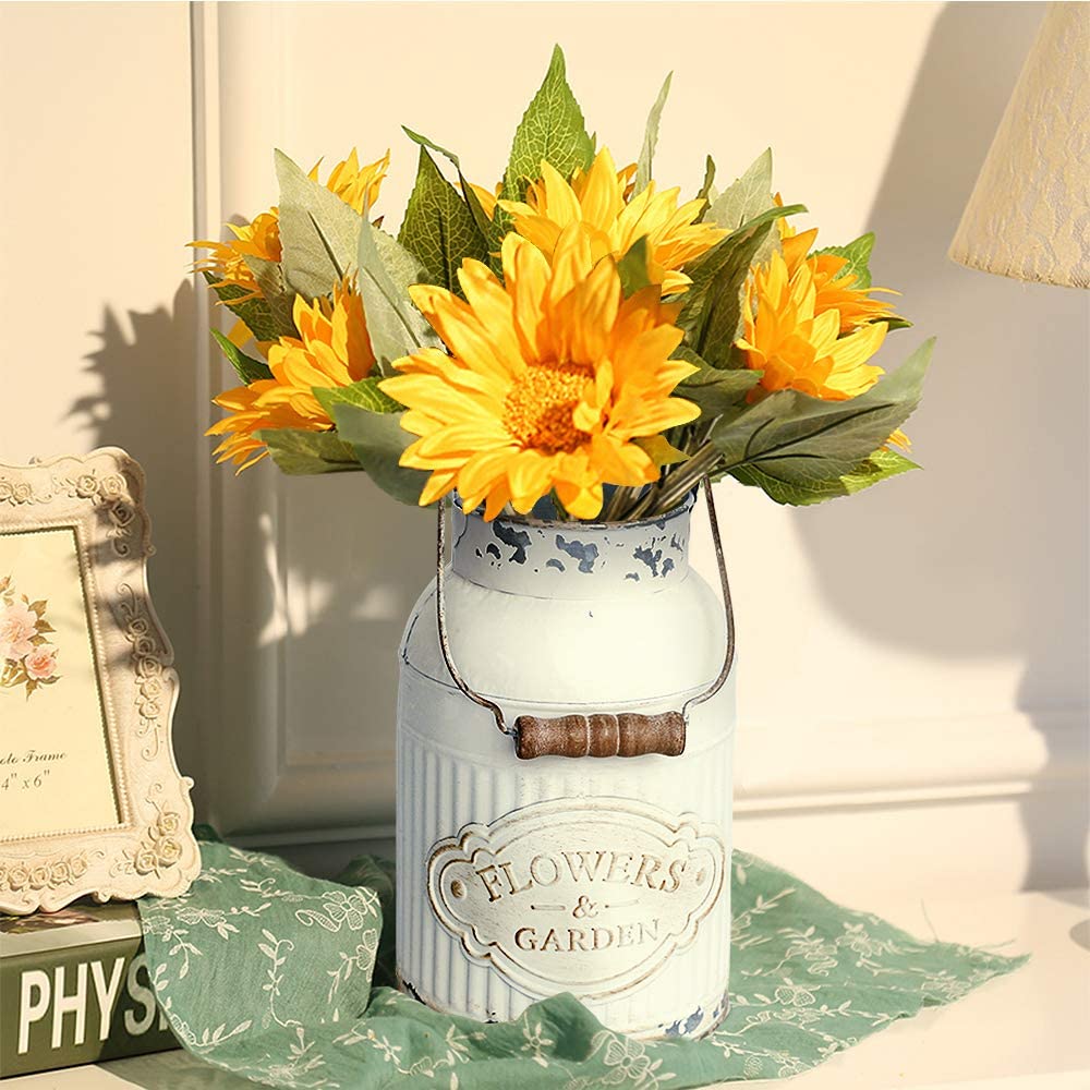 Vintage Rustic Metal Flower Vase (White B)