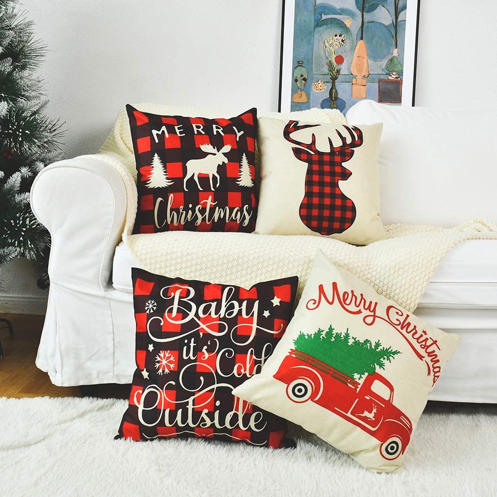 5 Christmas pillow cases 18X18, decorated with winter deer