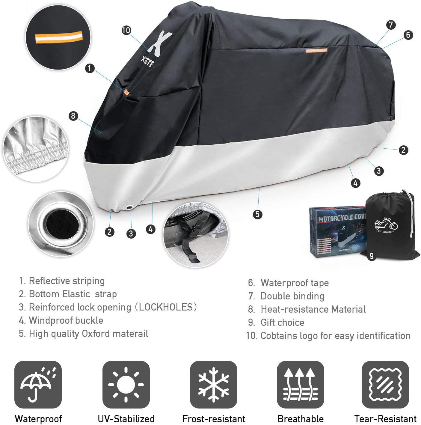 Black motorcycle cover waterproof exterior protection 116 inches