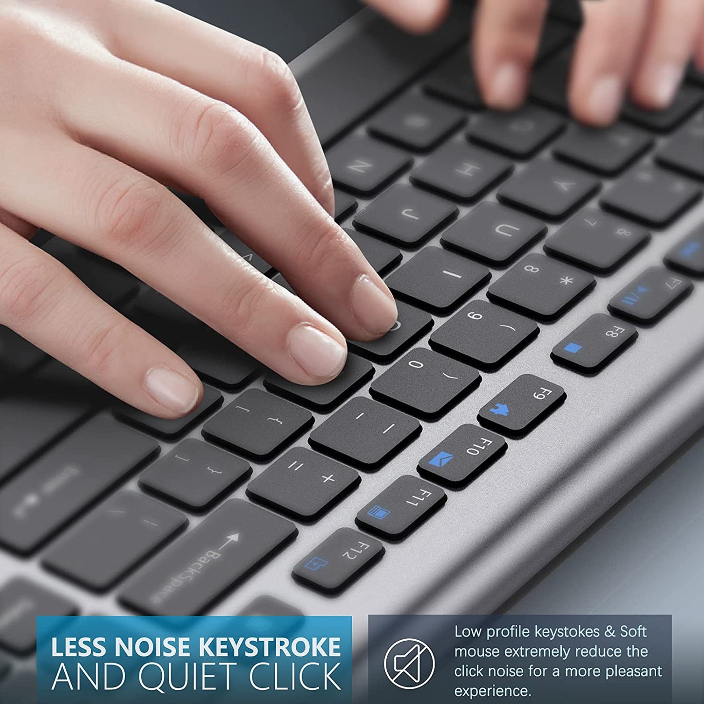 Long-lasting rechargeable wireless keyboard and mouse (gray)