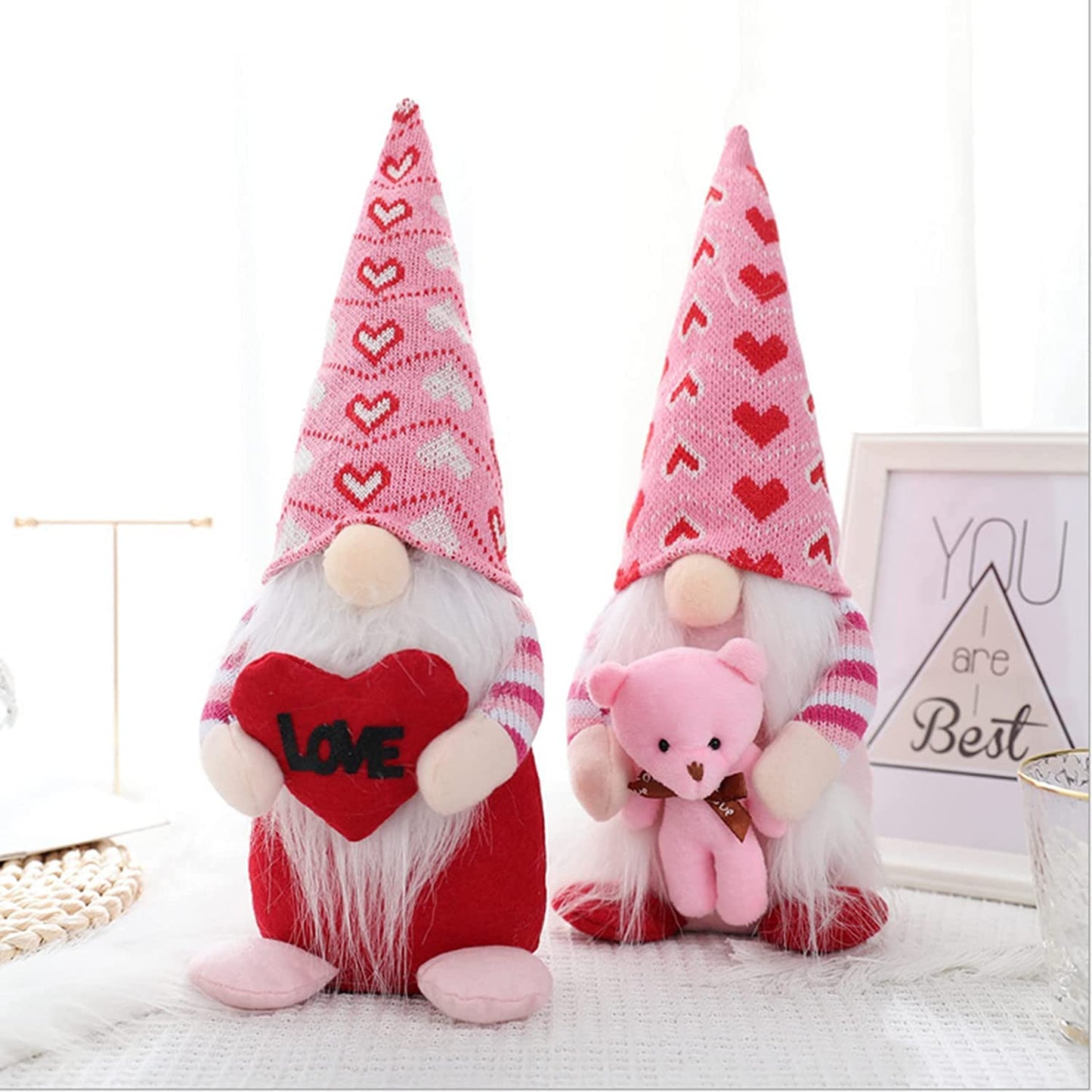 2-Pack Valentine's Day Gnome Decorations, 13 Inch,(Pink)