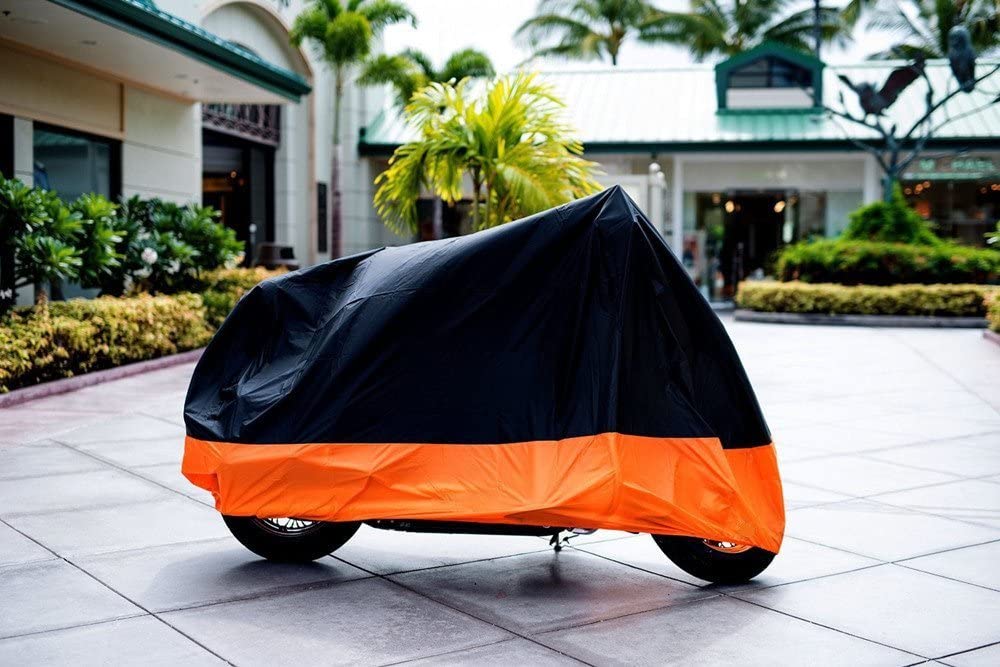 Waterproof Outdoor Motorcycle Cover Black Orange XXL