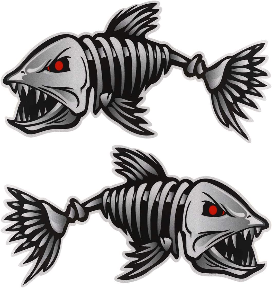 Skeleton Fish Decals 10x5 Inch 2 Pack