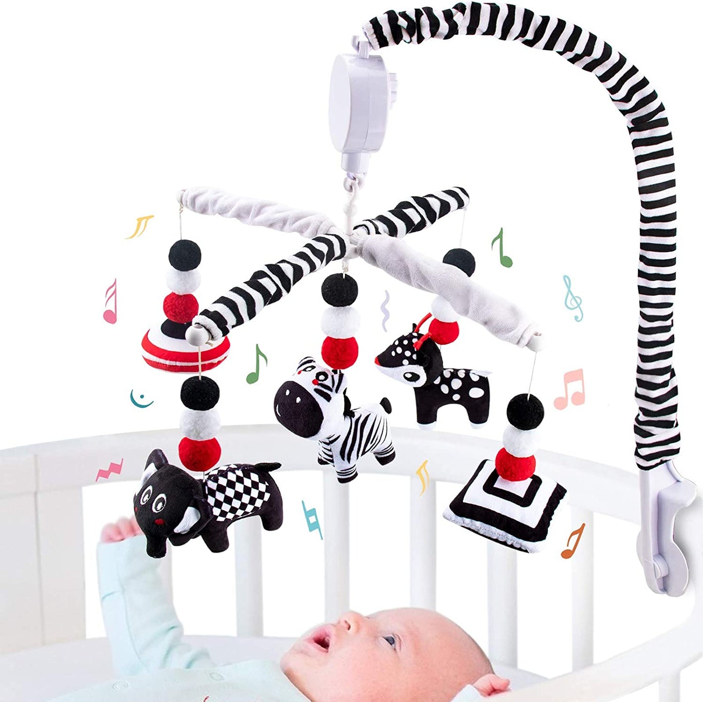 Black and white crib musical mobile