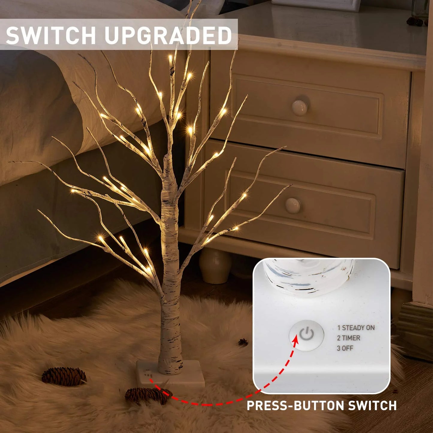 4” 2FT 24LT Lighted Birch Tree Battery Powered