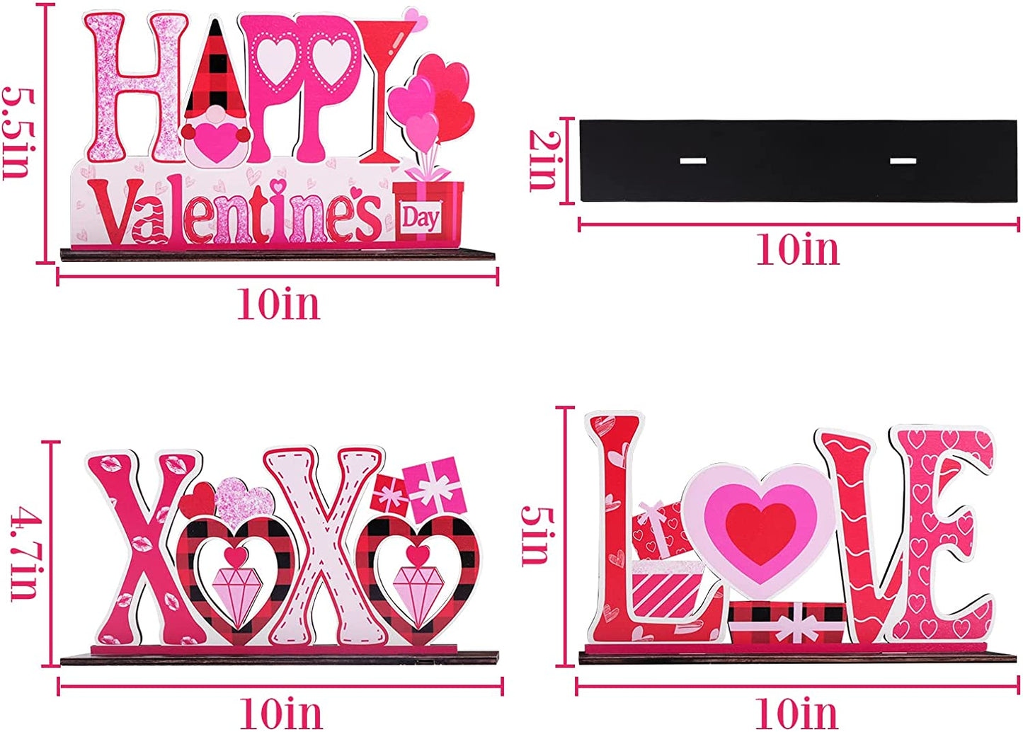 Valentine's Day Decorations Love Wooden Table Sign, 3 Pcs