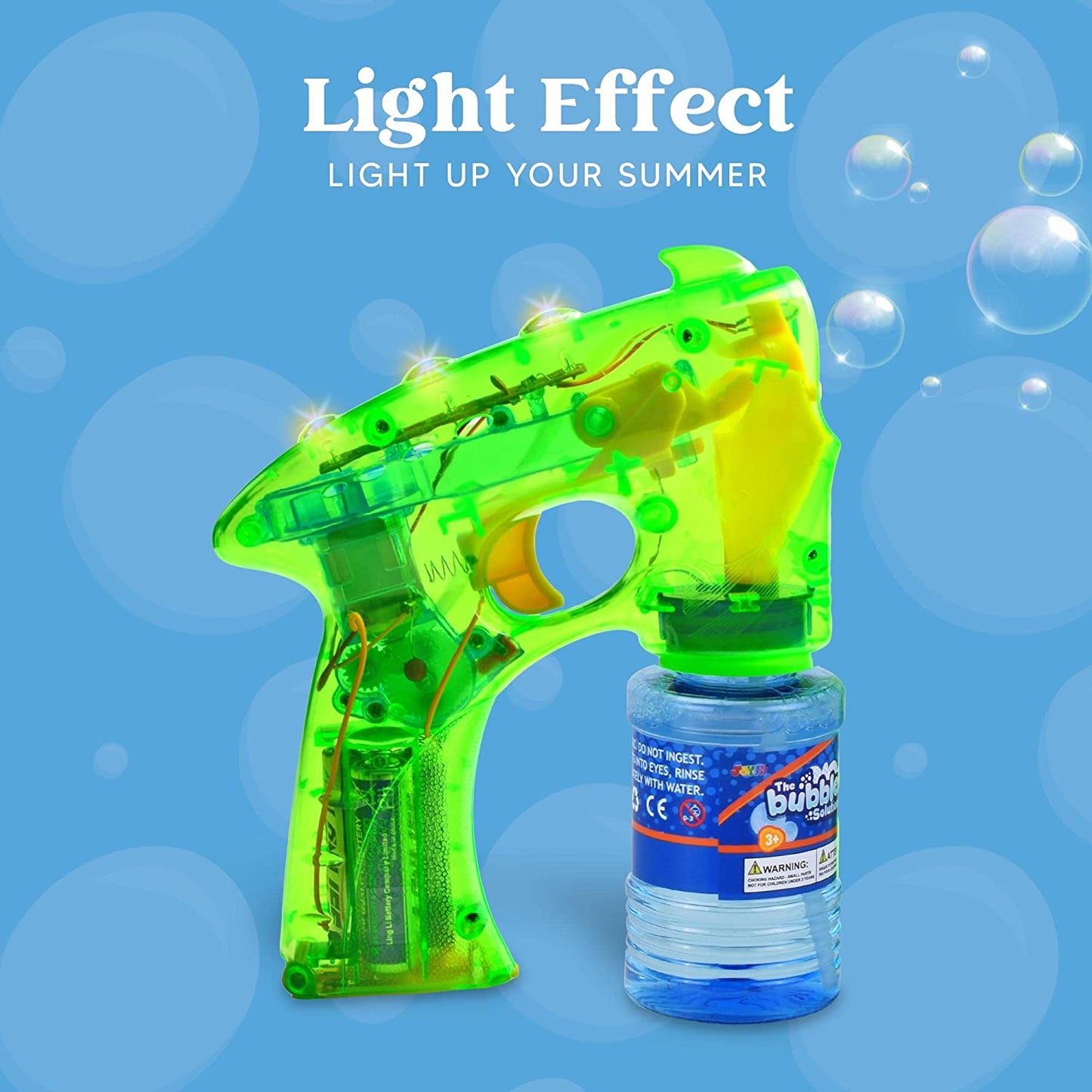 Kit of 3 bubble shooters with LED lights, Clear