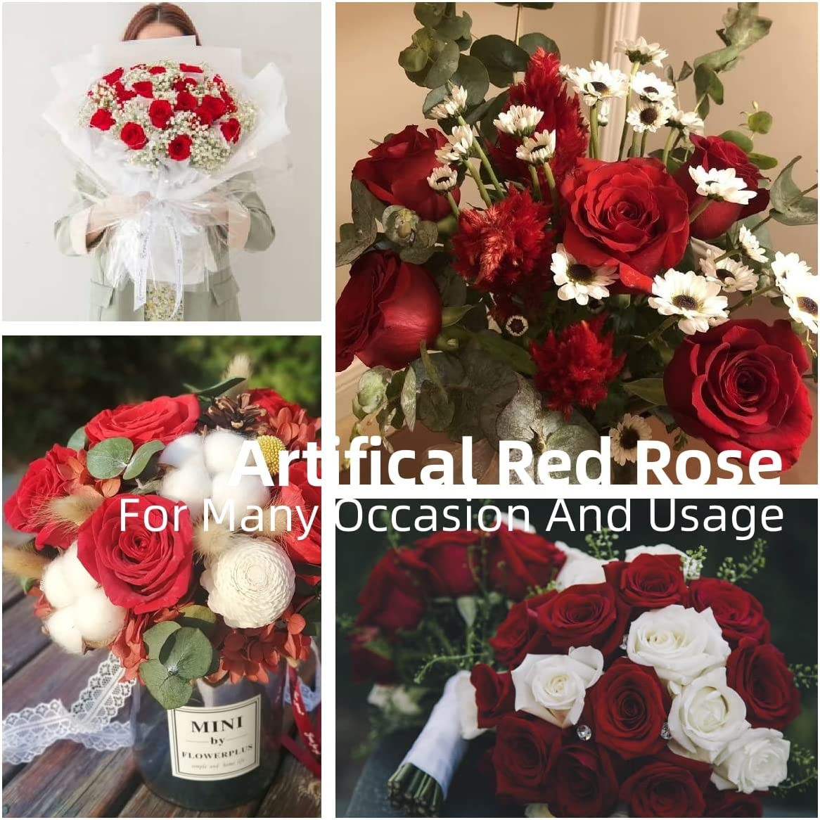 Red Rose Artificial Flowers Long Stem 17 Inch