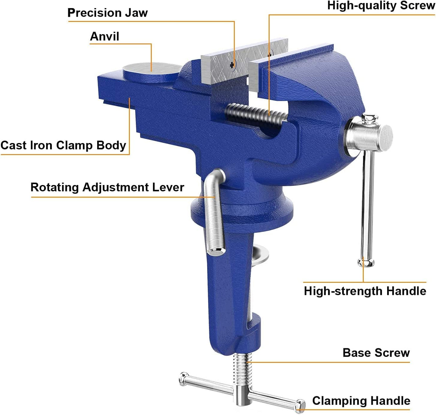 Vise swivel base clamp - 3.0 inches, blue