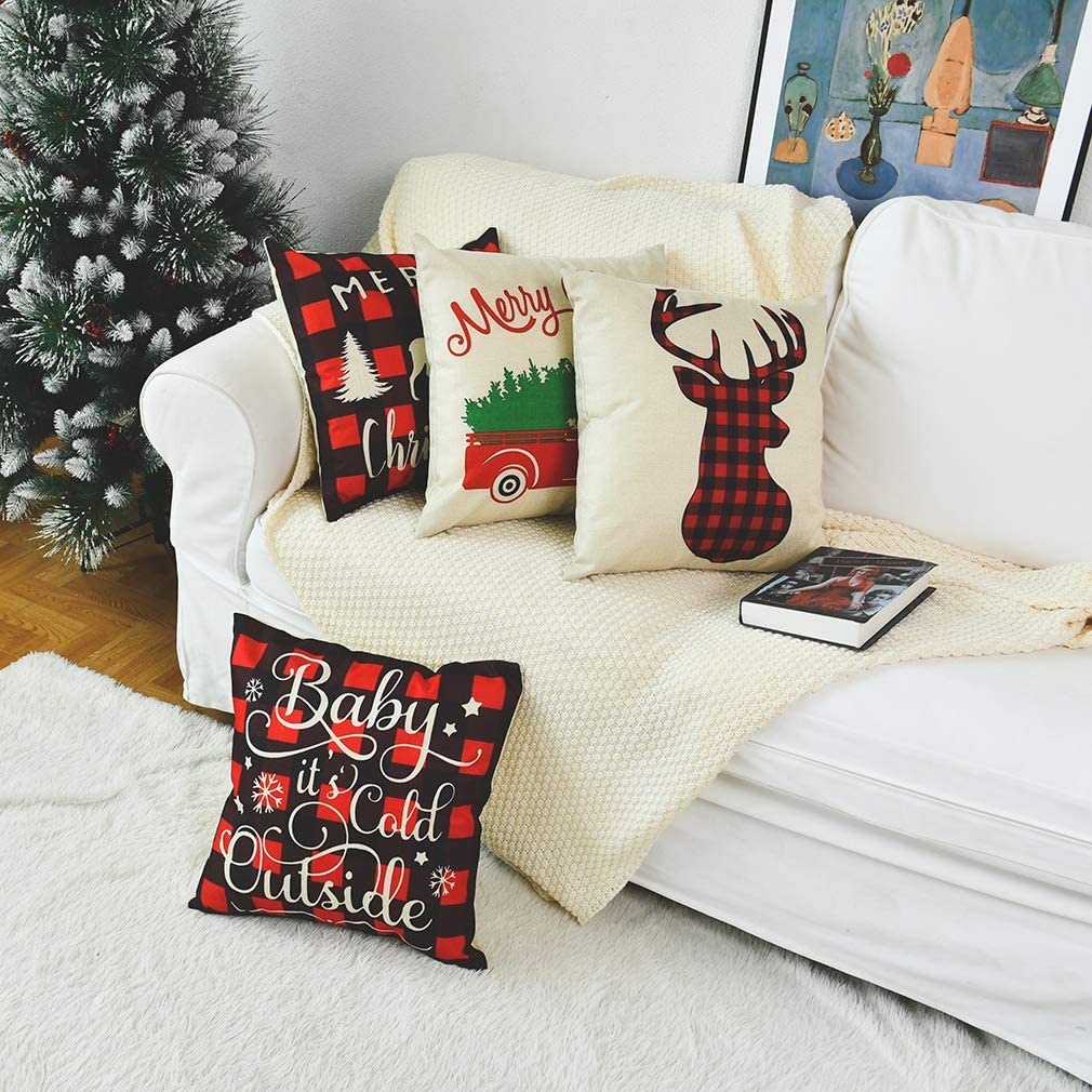 5 Christmas pillow cases 18X18, decorated with winter deer