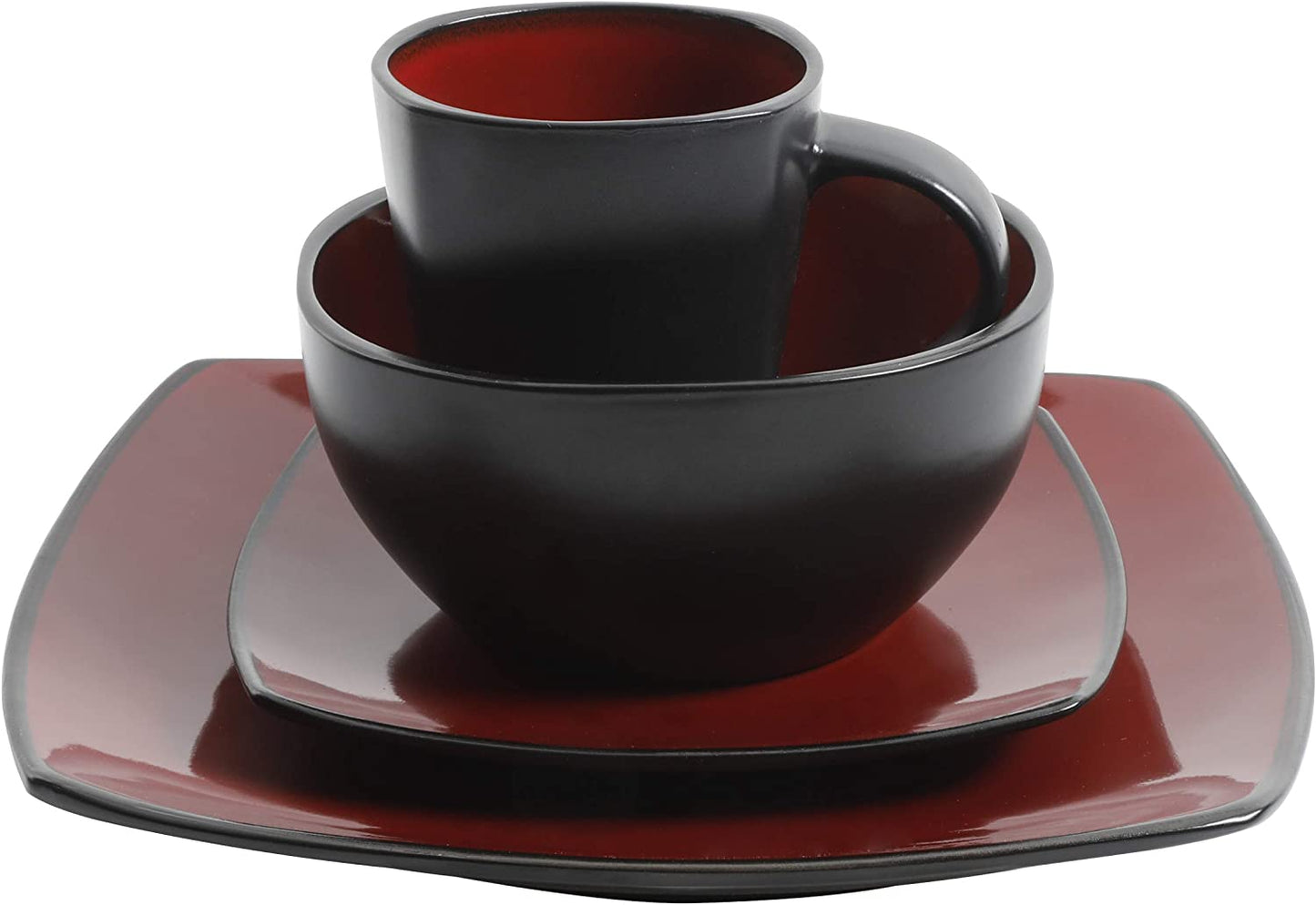 16-Piece Square Dinnerware with Icing, Red