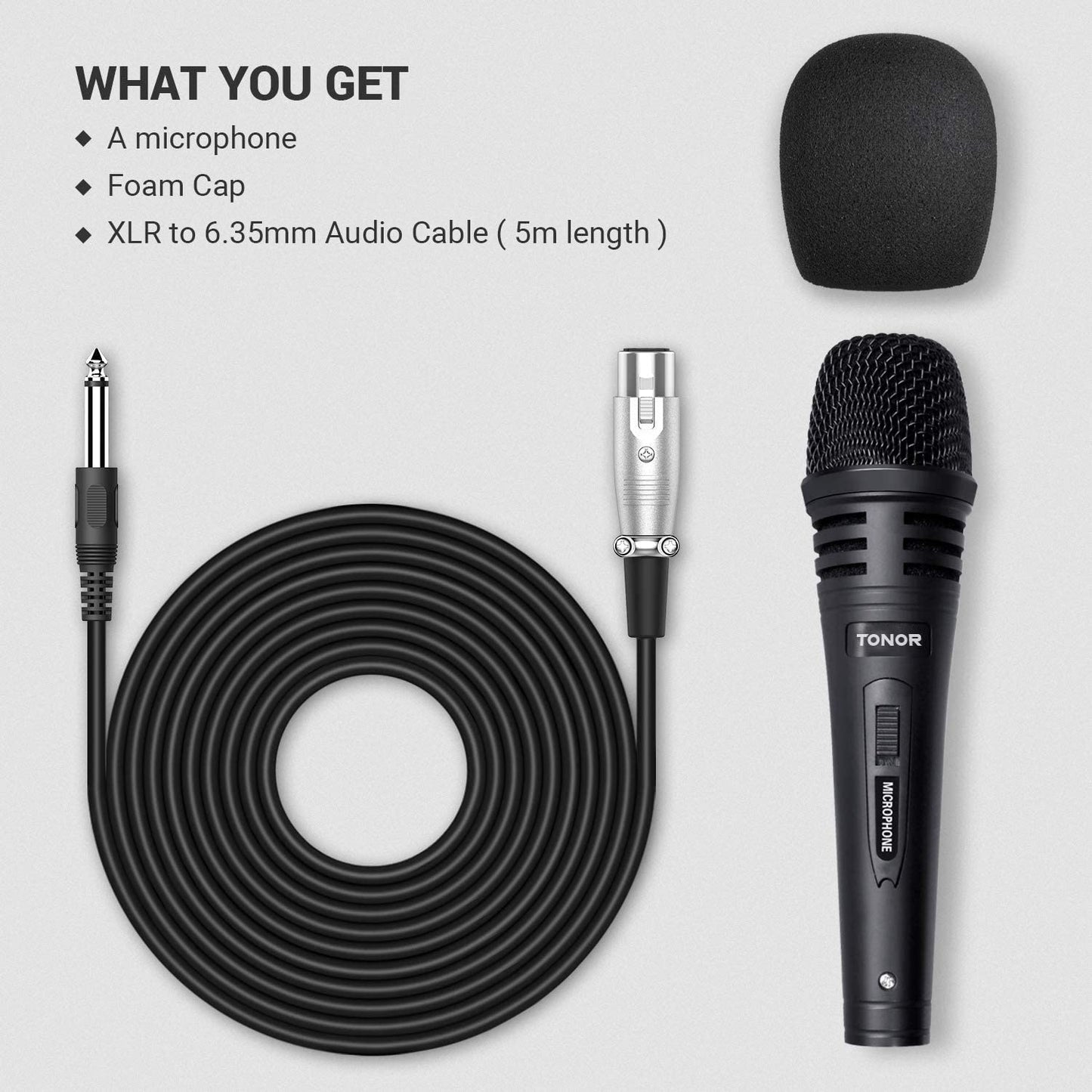 Metal microphone, dynamic singing karaoke, 16.4 ft. Cable. Black